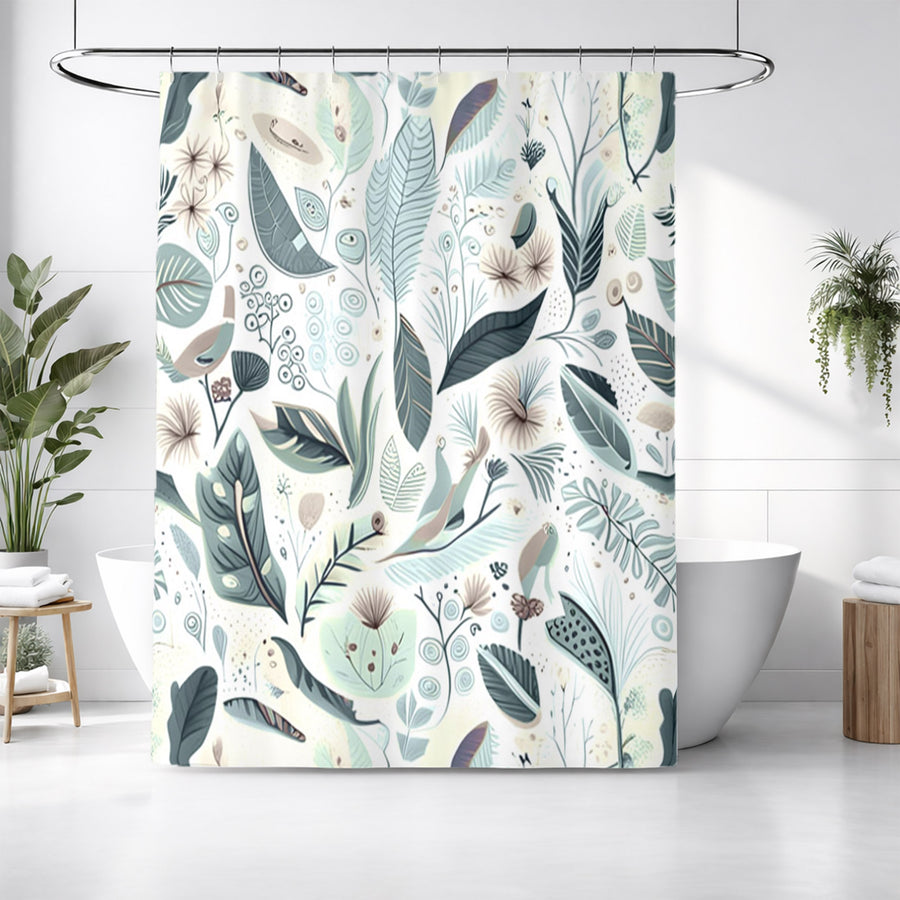 Blue Botanical Woodland Pattern Shower Curtain