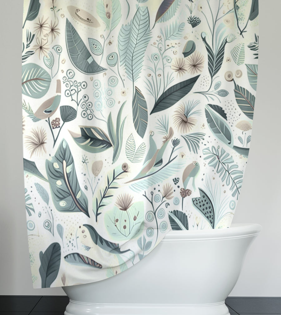 Blue Botanical Woodland Pattern Shower Curtain