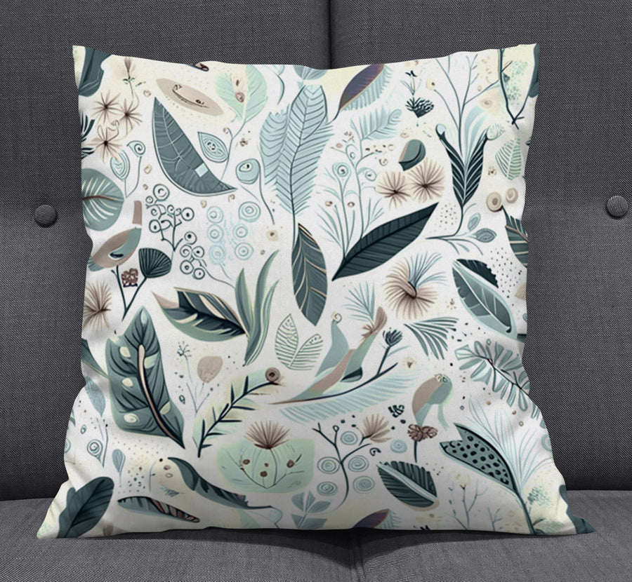 Blue Botanical Woodland Pattern Throw Pillow Cover