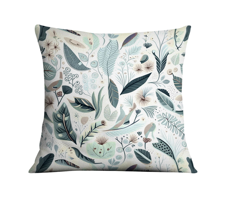 Blue Botanical Woodland Pattern Throw Pillow Cover