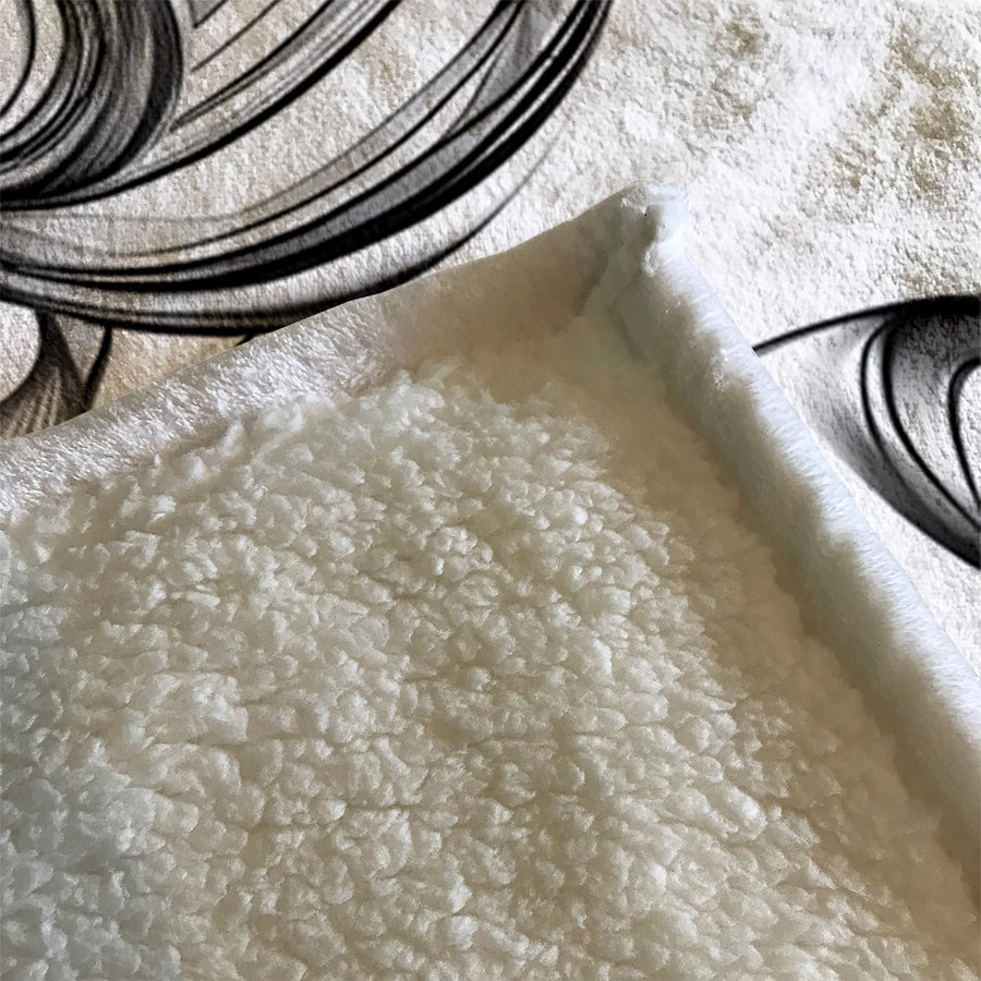 Black and White Fluid Line Abstract Pattern Fleece Sherpa Blanket