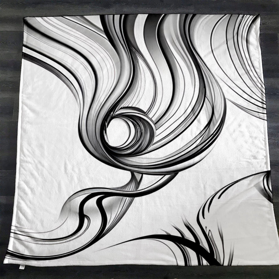 Black and White Fluid Line Abstract Pattern Fleece Sherpa Blanket