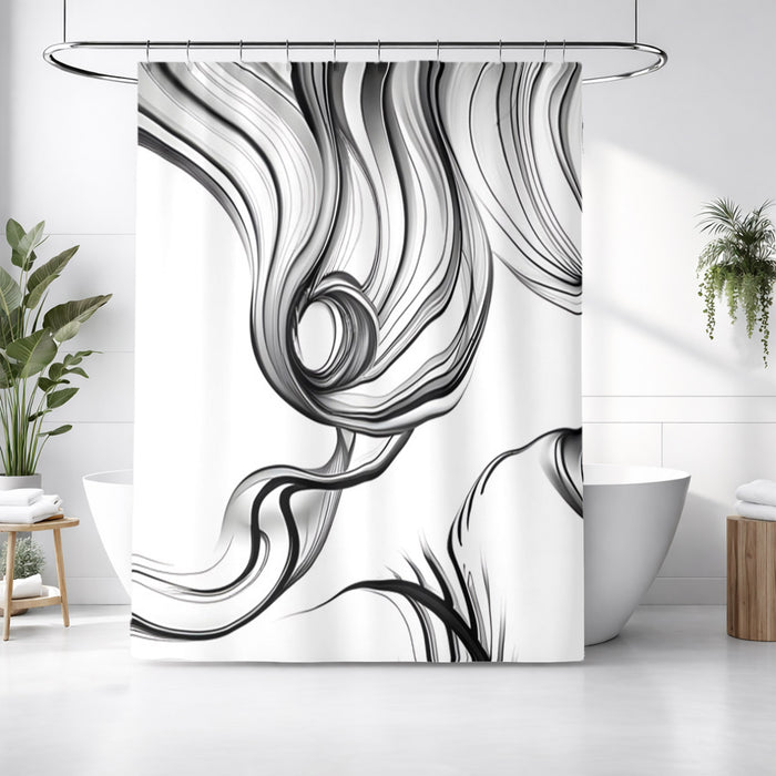 Black and White Fluid Line Abstract Pattern Shower Curtain
