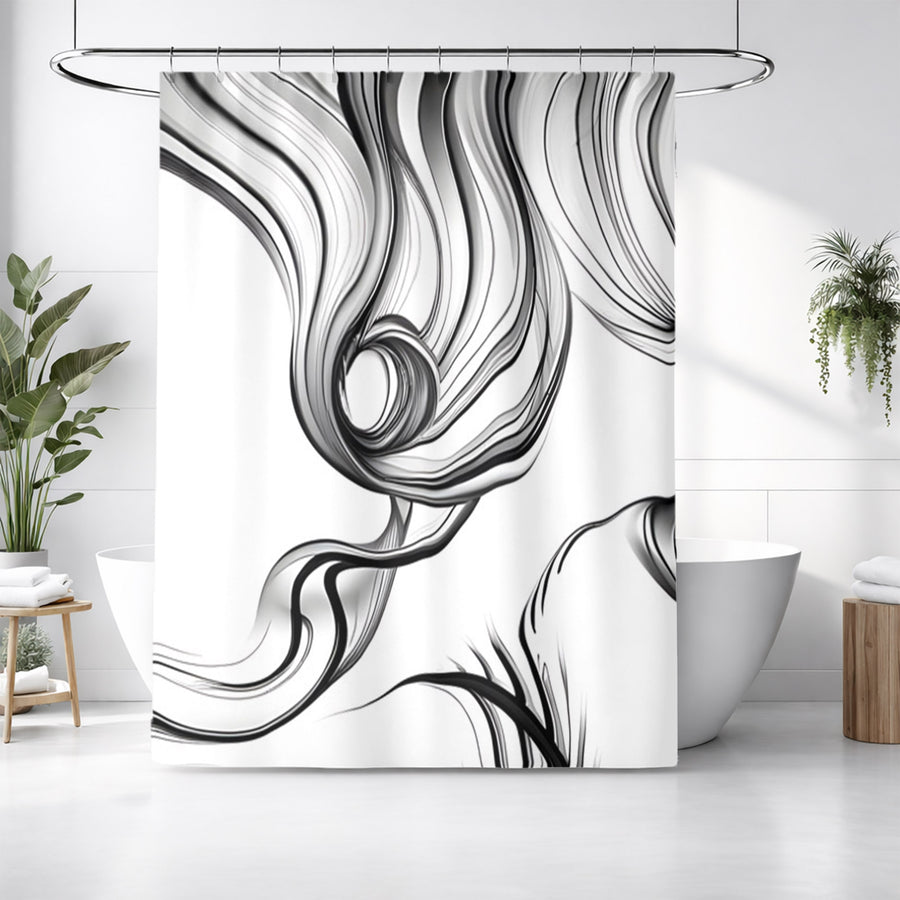 Black and White Fluid Line Abstract Pattern Shower Curtain