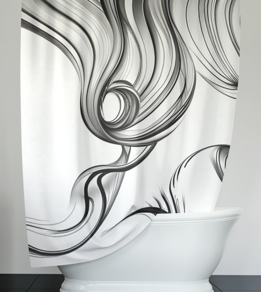 Black and White Fluid Line Abstract Pattern Shower Curtain
