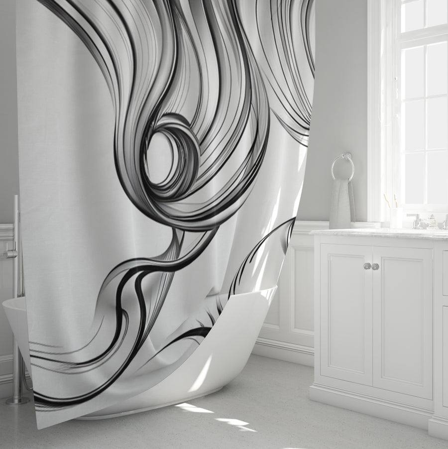 Black and White Fluid Line Abstract Pattern Shower Curtain