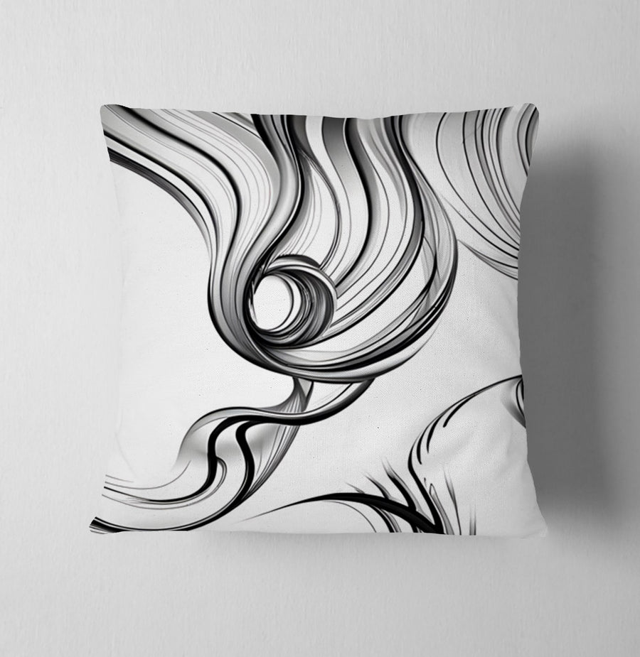 Black and White Fluid Line Abstract Pattern Throw Pillow Cover