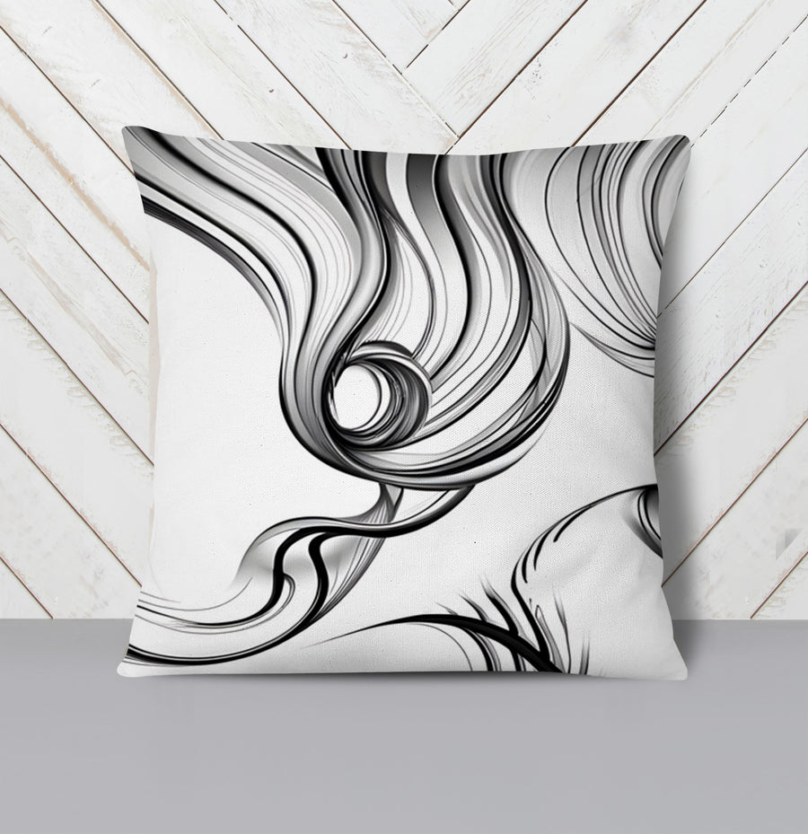 Black and White Fluid Line Abstract Pattern Throw Pillow Cover