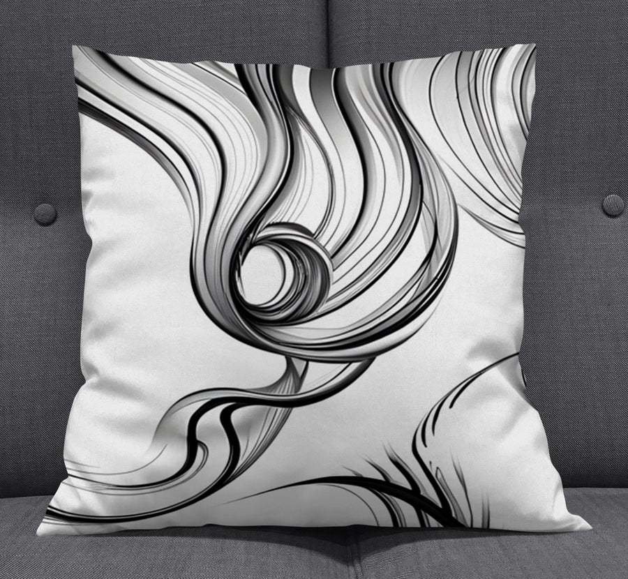 Black and White Fluid Line Abstract Pattern Throw Pillow Cover