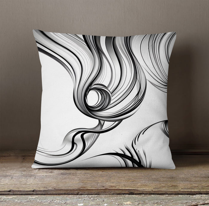 Black and White Fluid Line Abstract Pattern Throw Pillow Cover