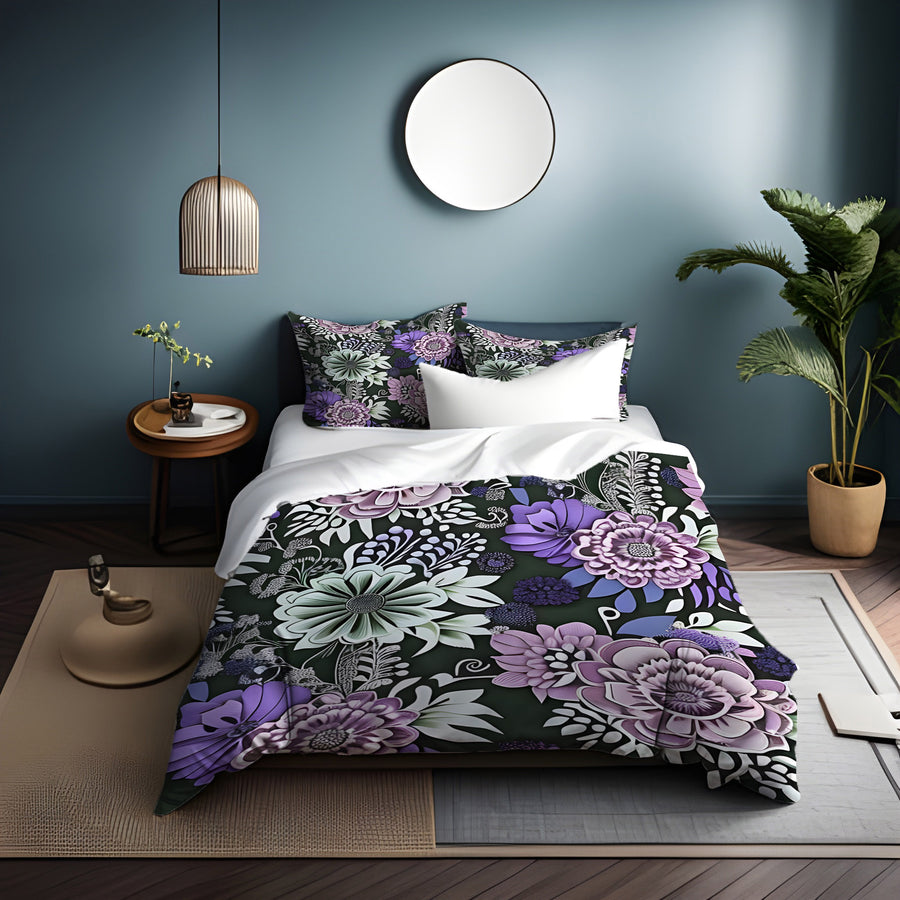 Purple Floral Garden Pattern Duvet Cover