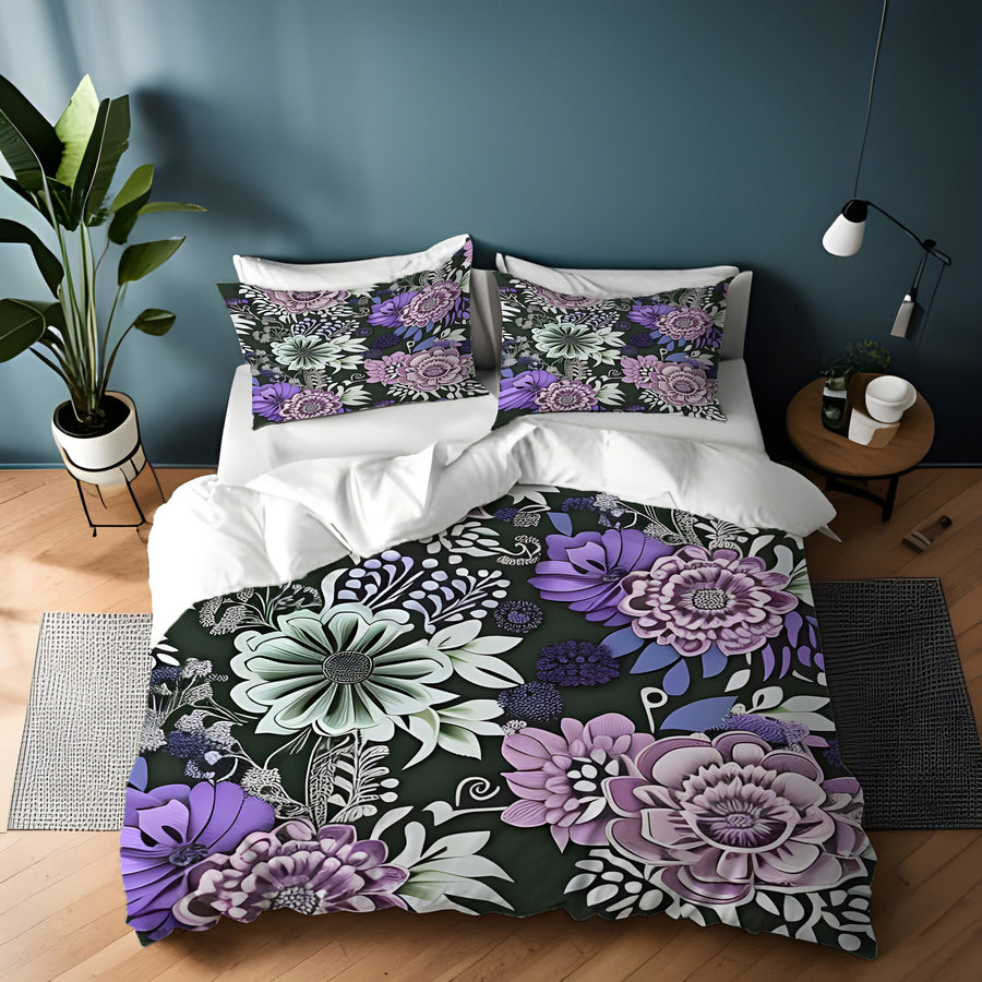 Purple Floral Garden Pattern Duvet Cover