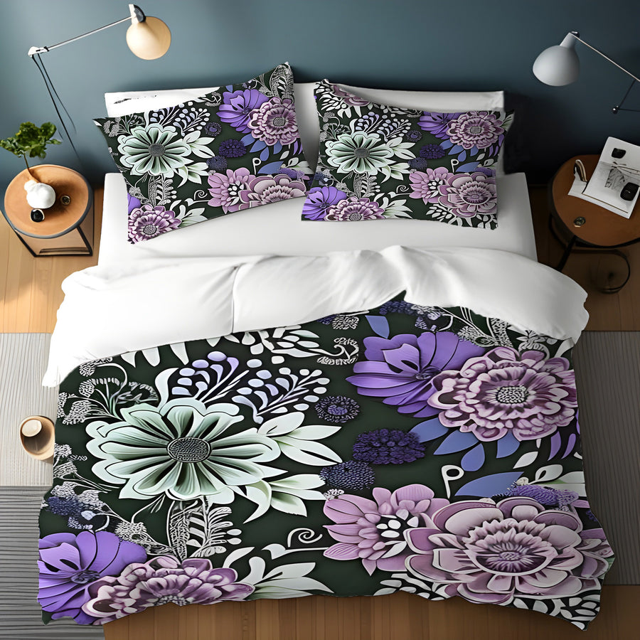 Purple Floral Garden Pattern Duvet Cover