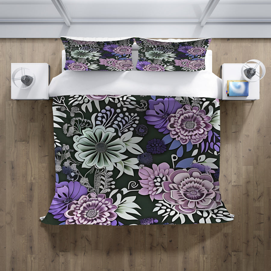 Purple Floral Garden Pattern Duvet Cover