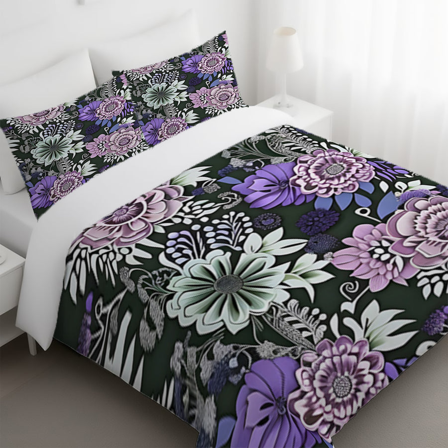Purple Floral Garden Pattern Duvet Cover
