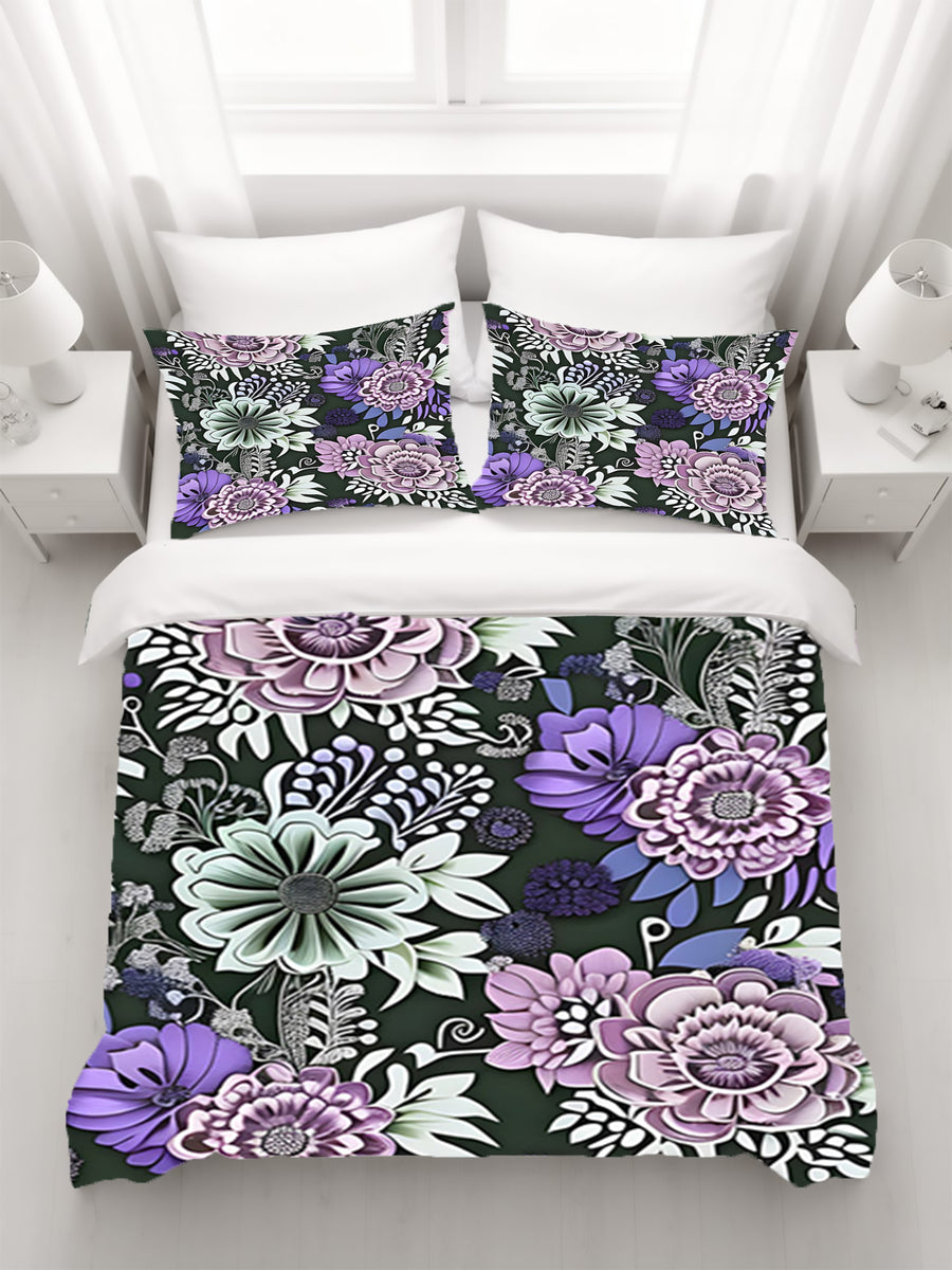 Purple Floral Garden Pattern Duvet Cover
