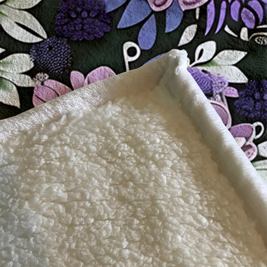 Purple Floral Garden Pattern Fleece Sherpa Blanket