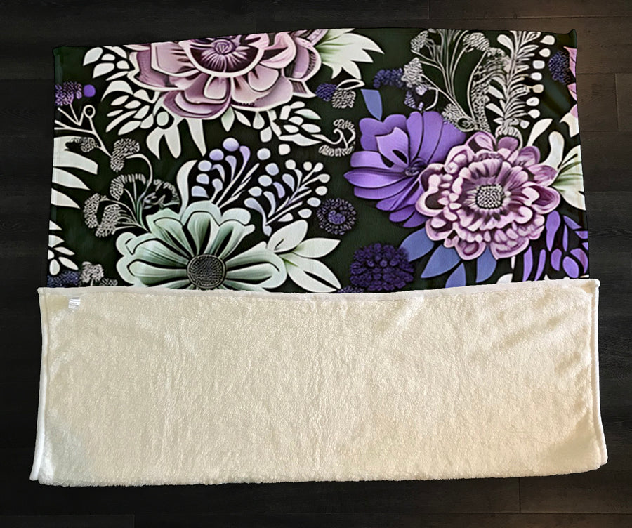 Purple Floral Garden Pattern Fleece Sherpa Blanket