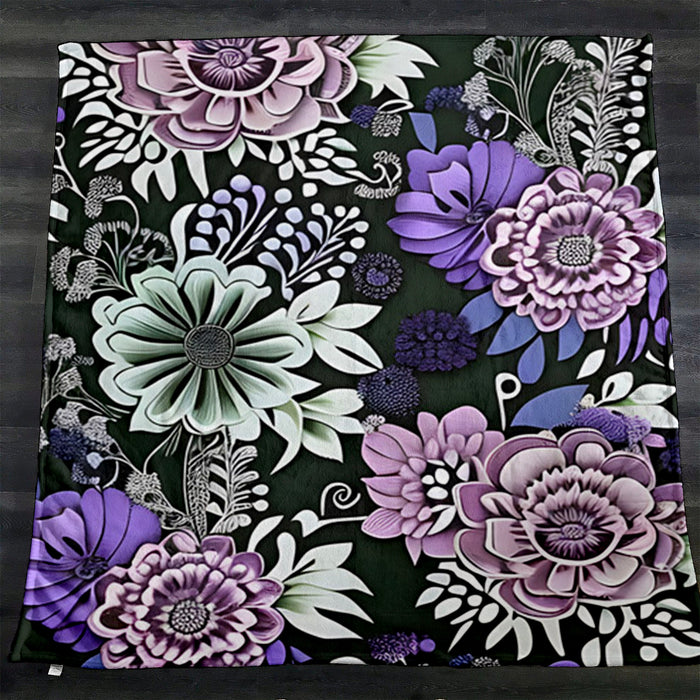 Purple Floral Garden Pattern Fleece Sherpa Blanket