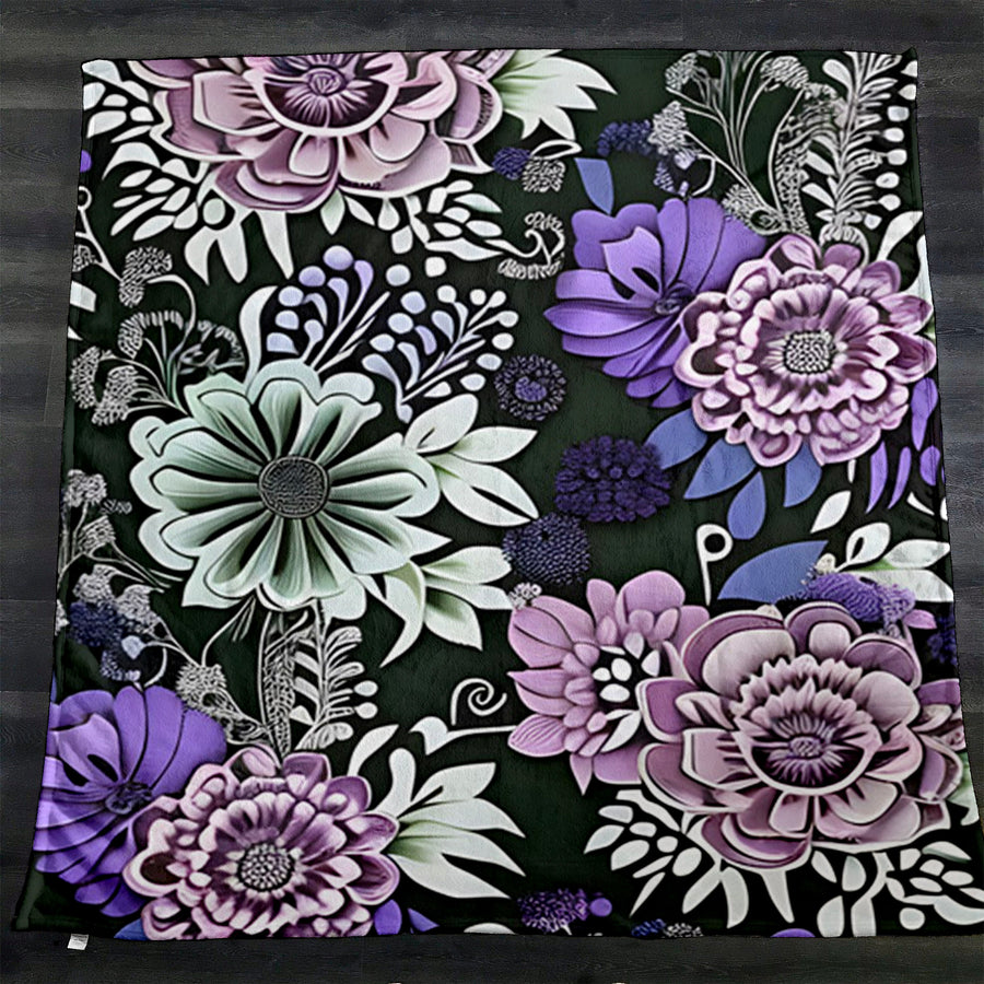 Purple Floral Garden Pattern Fleece Sherpa Blanket