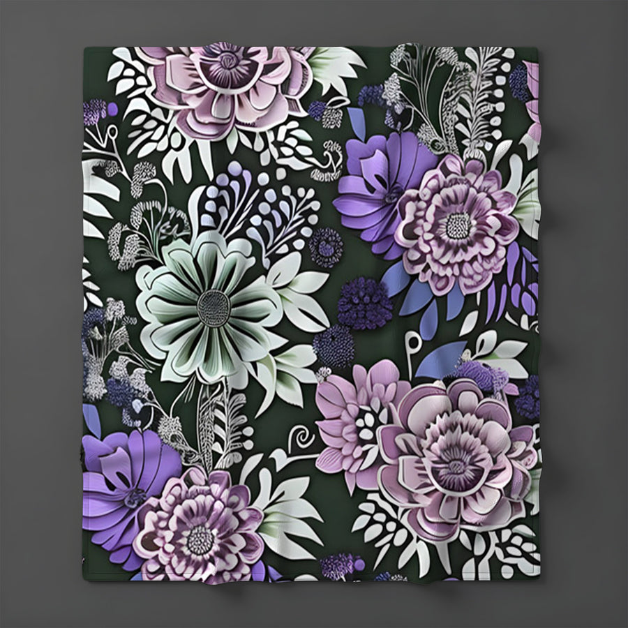 Purple Floral Garden Pattern Fleece Sherpa Blanket