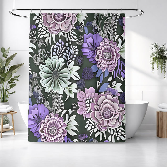 Purple Floral Garden Pattern Shower Curtain