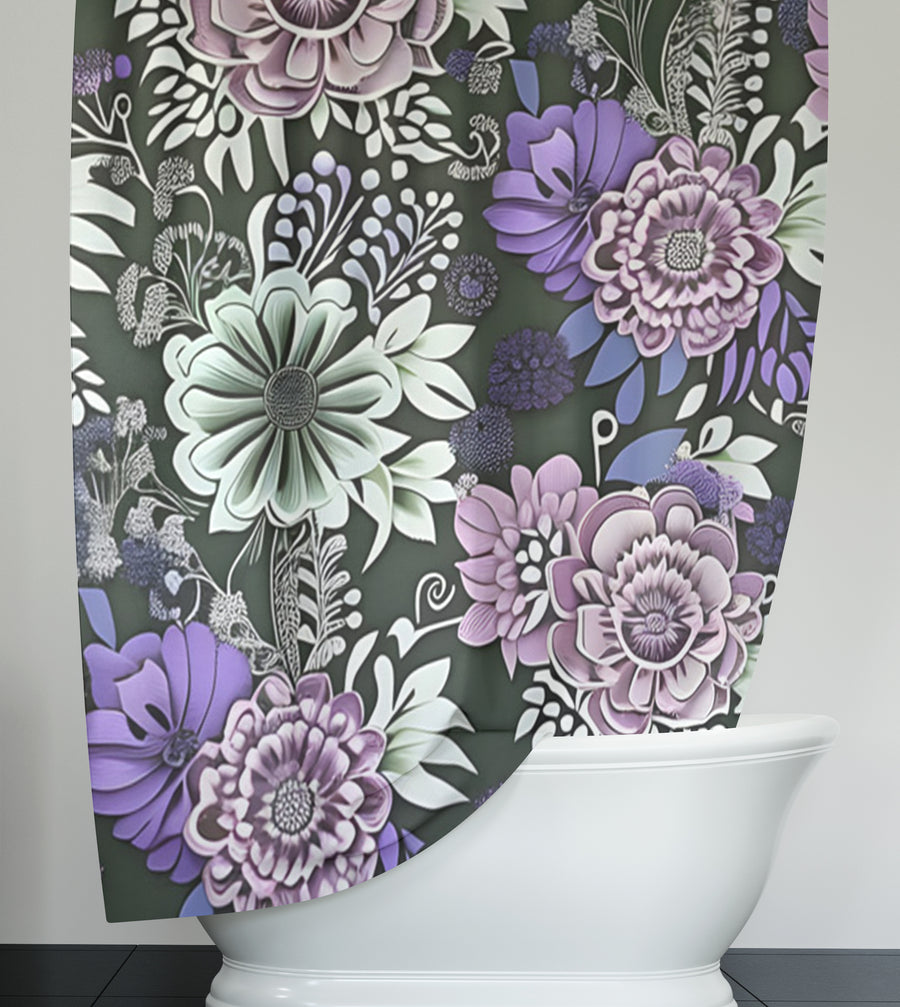 Purple Floral Garden Pattern Shower Curtain
