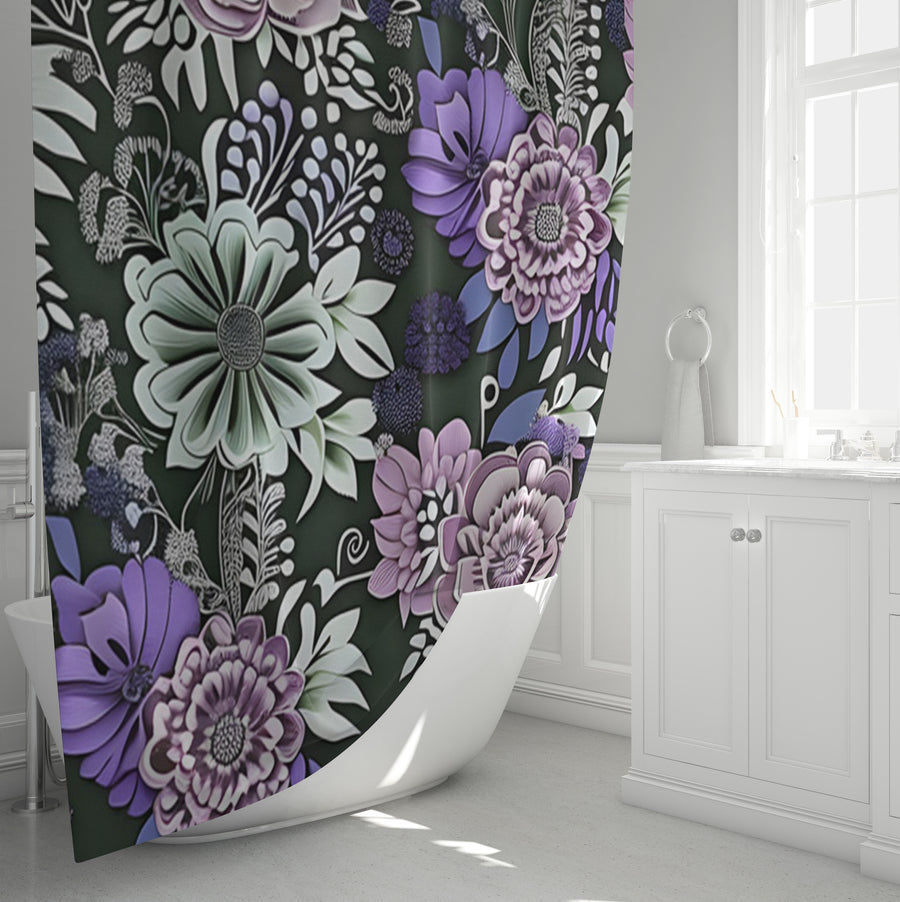 Purple Floral Garden Pattern Shower Curtain
