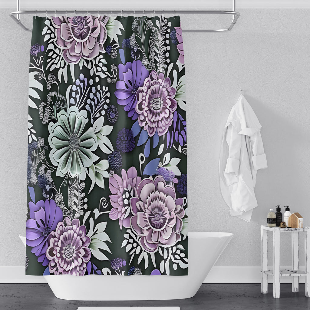 Floral Shower Curtains - Bold Pink and Purple Large Flowers Print - Deja Blue Studios