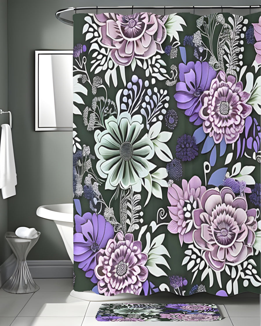 Purple Floral Garden Pattern Shower Curtain