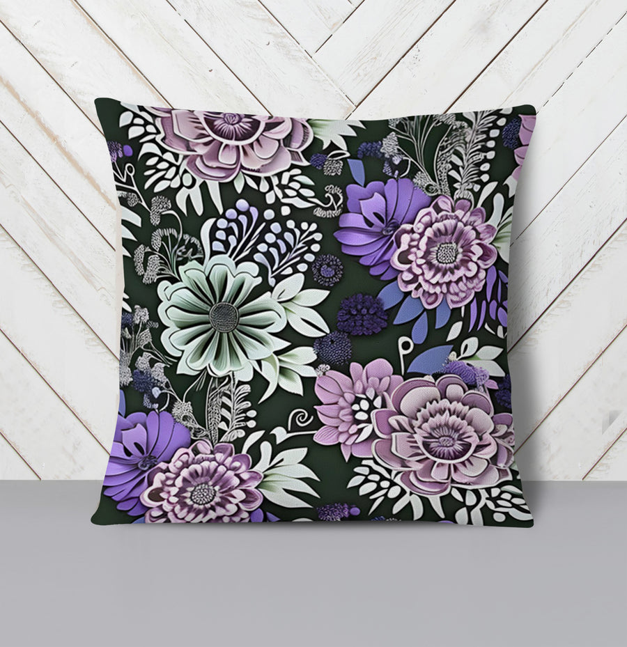 Purple Floral Garden Pattern Throw Pillow Cover