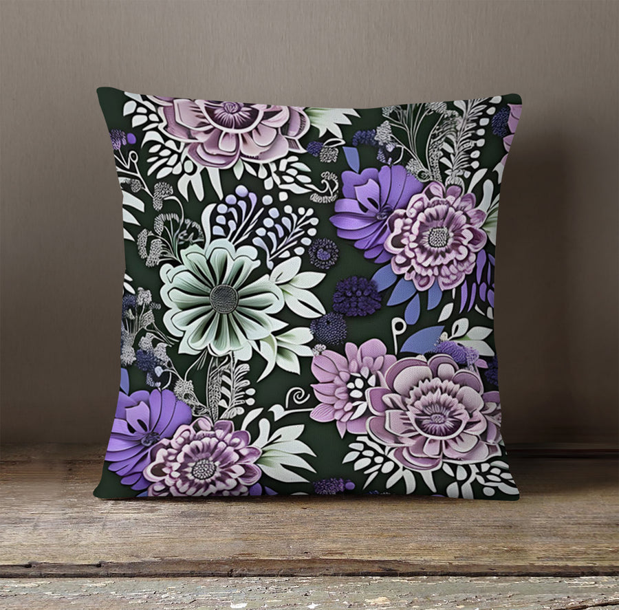 Purple Floral Garden Pattern Throw Pillow Cover