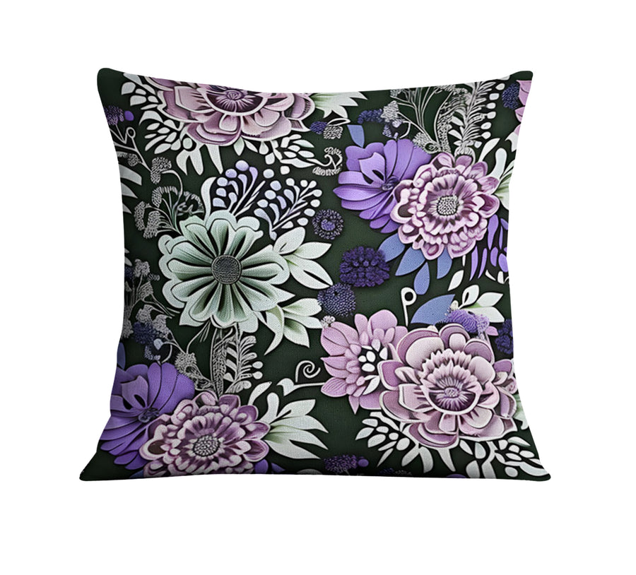 Purple Floral Garden Pattern Throw Pillow Cover