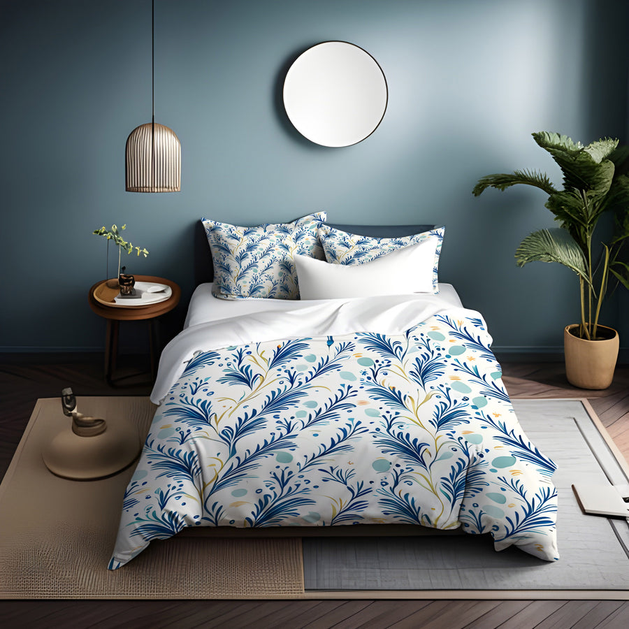 Blue Botanical Vine Pattern Duvet Cover