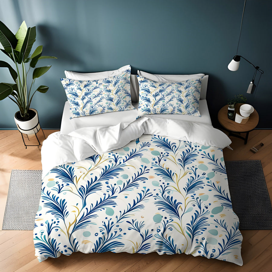 Blue Botanical Vine Pattern Duvet Cover