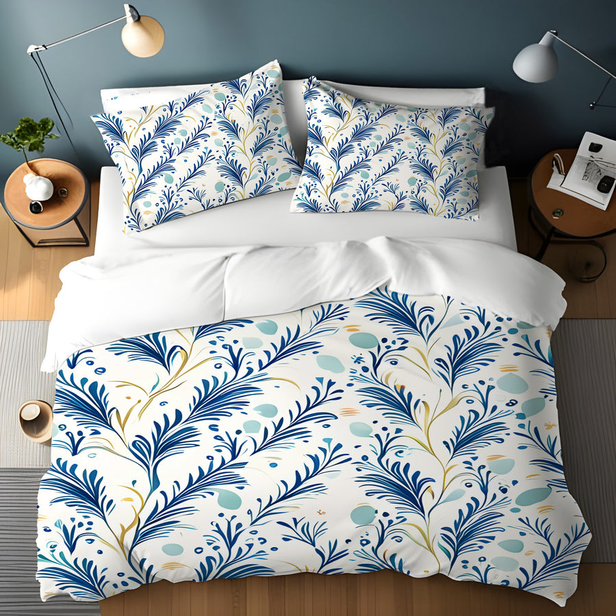 Blue Botanical Vine Pattern Duvet Cover