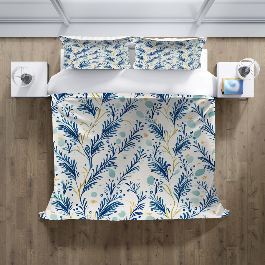 Blue Botanical Vine Pattern Duvet Cover