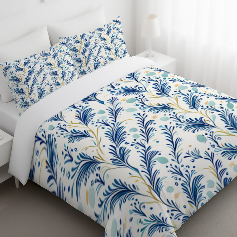 Blue Botanical Vine Pattern Duvet Cover