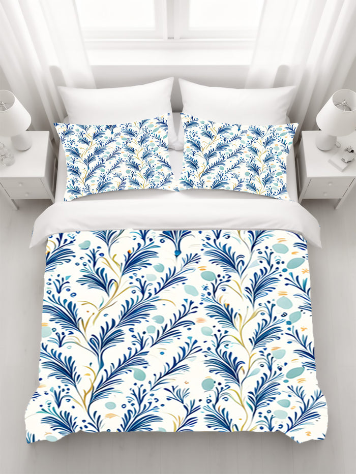 Blue Botanical Vine Pattern Duvet Cover