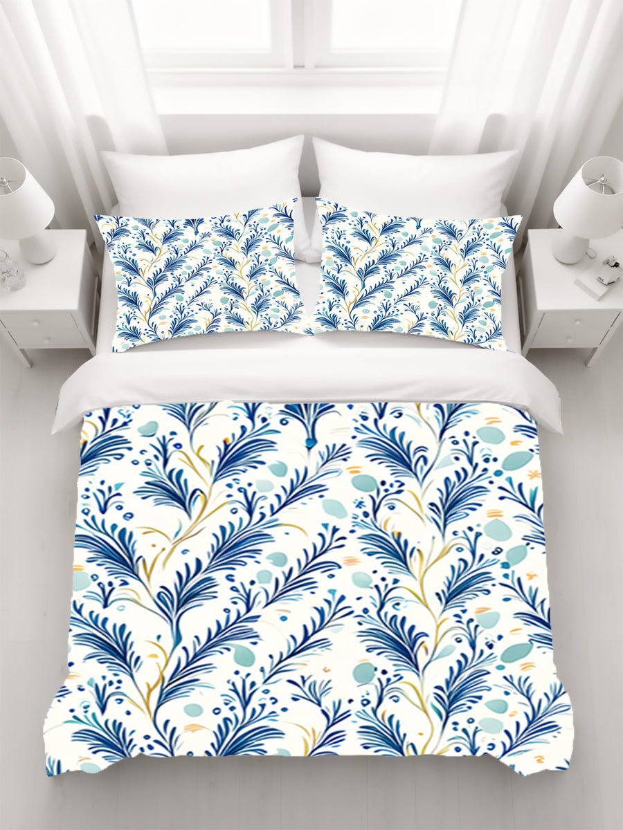Blue Botanical Vine Pattern Duvet Cover