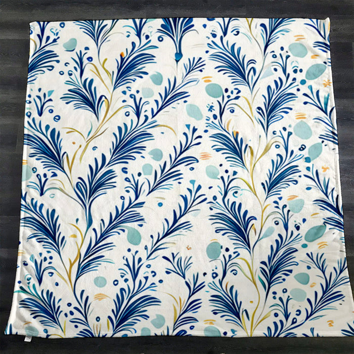 Blue Botanical Vine Pattern Fleece Sherpa Blanket