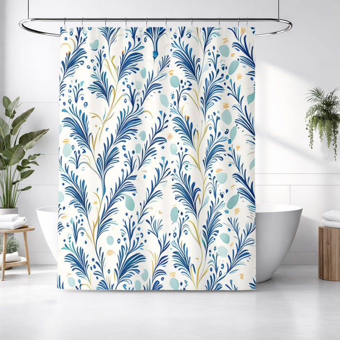 Blue Botanical Vine Pattern Shower Curtain
