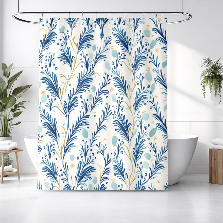 Blue Botanical Vine Pattern Shower Curtain