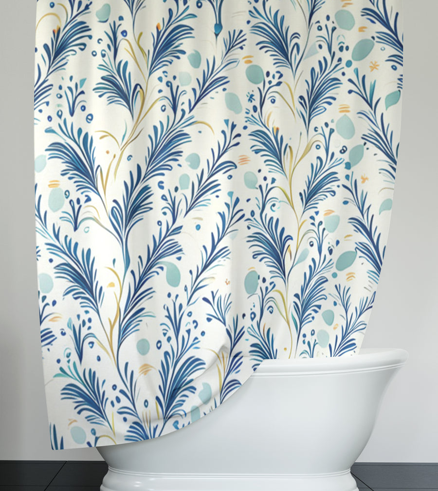 Blue Botanical Vine Pattern Shower Curtain