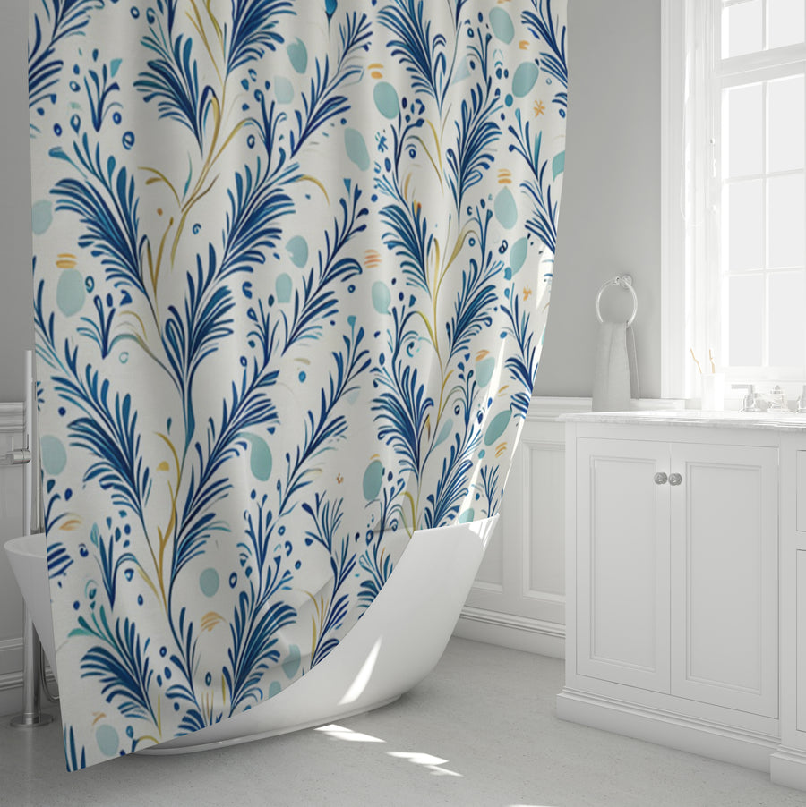 Blue Botanical Vine Pattern Shower Curtain