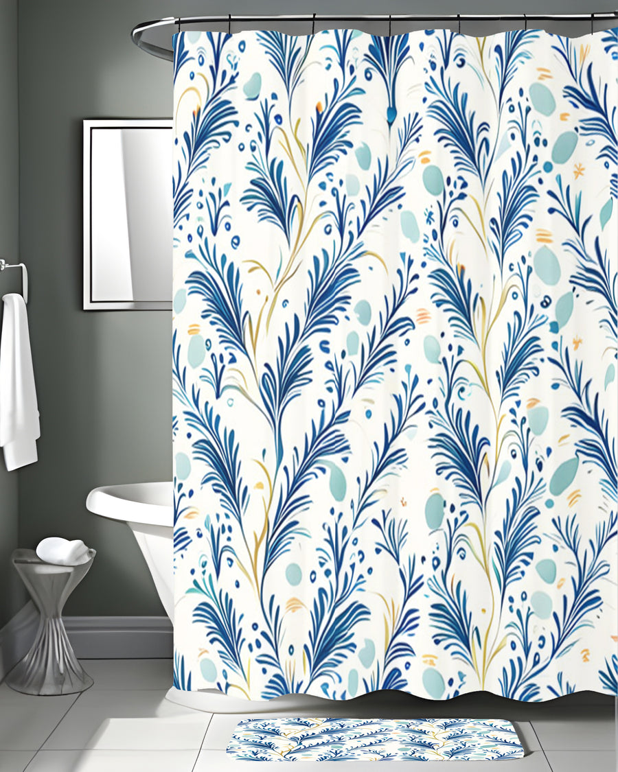 Blue Botanical Vine Pattern Shower Curtain