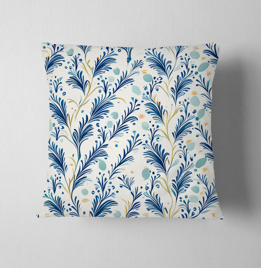 Blue Botanical Vine Pattern Throw Pillow Cover