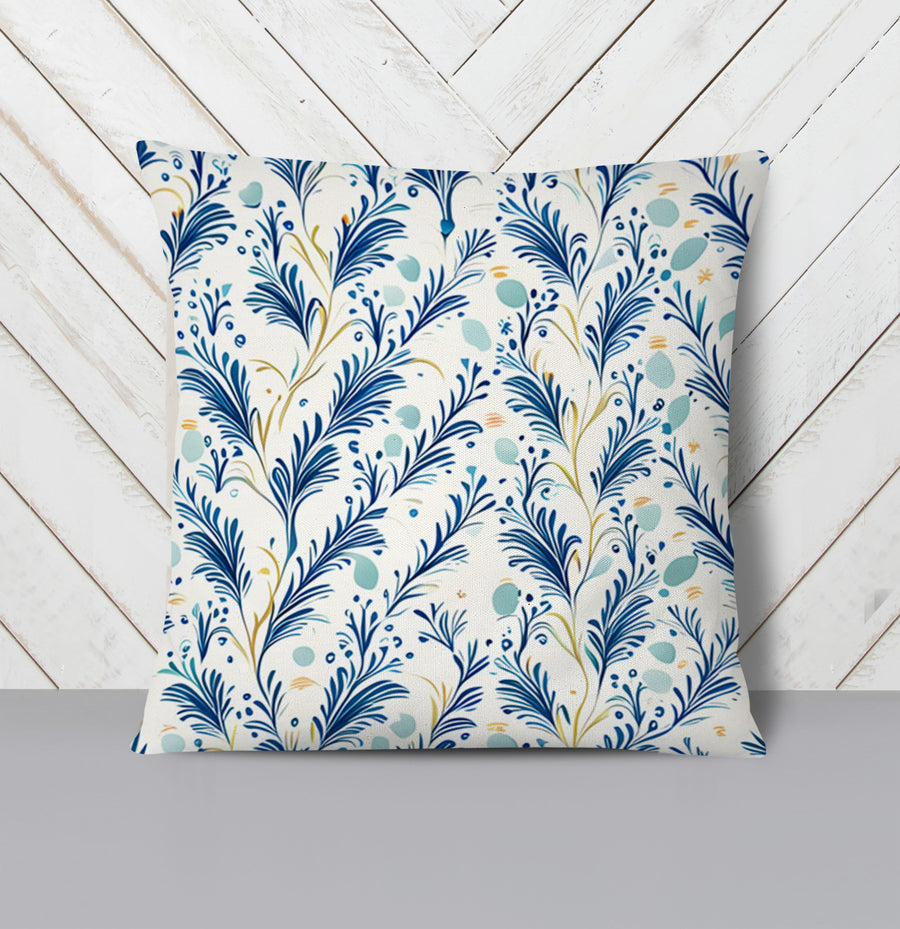 Blue Botanical Vine Pattern Throw Pillow Cover