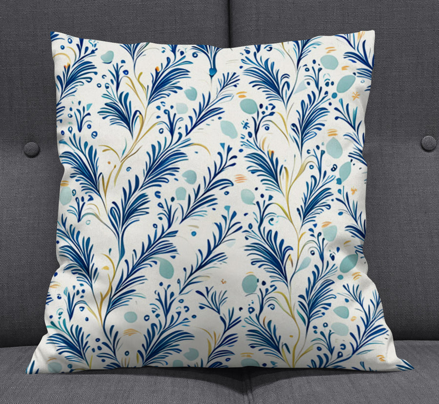 Blue Botanical Vine Pattern Throw Pillow Cover
