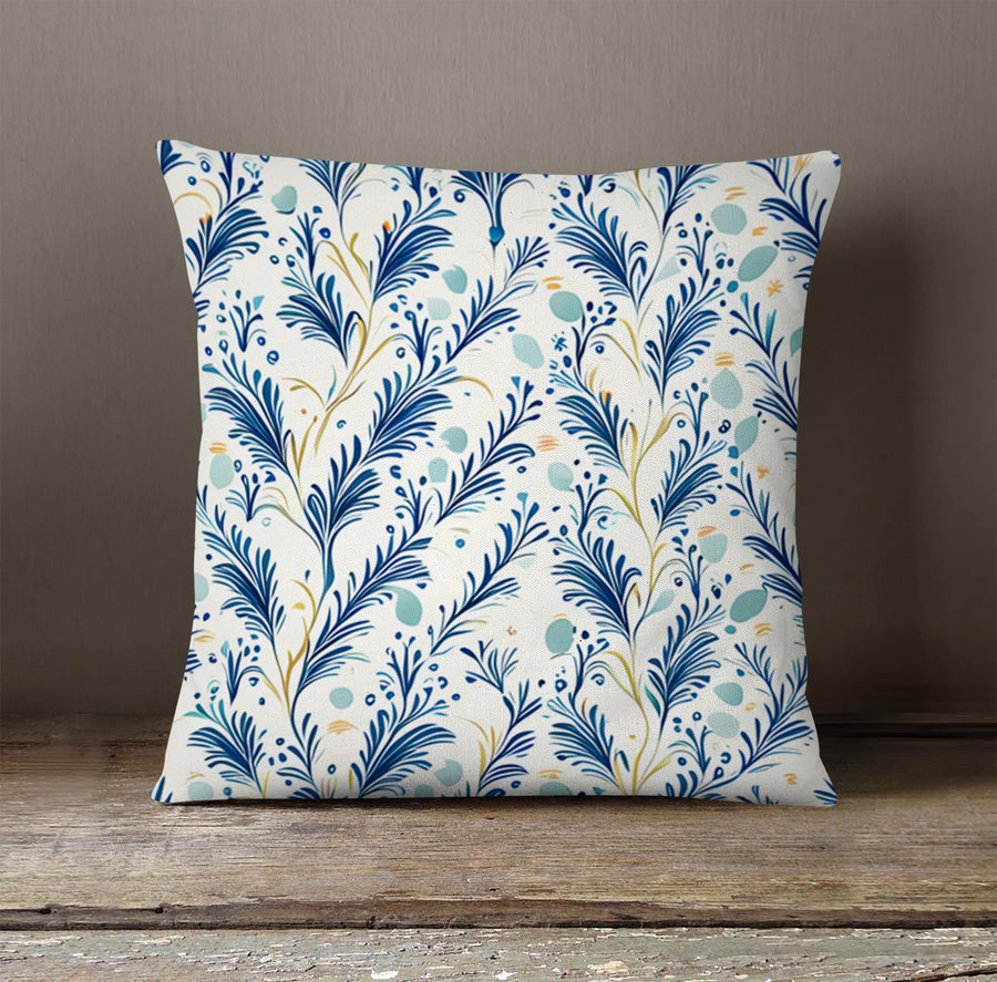 Blue Botanical Vine Pattern Throw Pillow Cover
